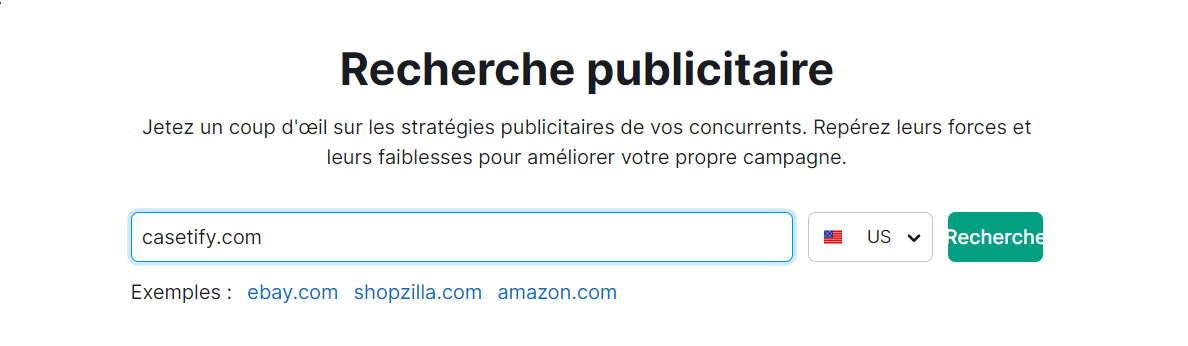 Recherche publicitaire - page d'accueil