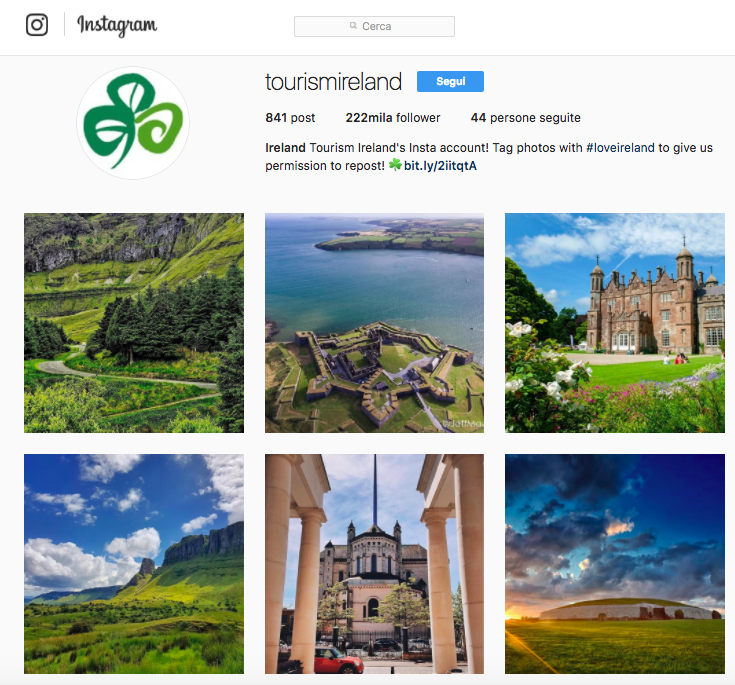 L'ispirazione nell'account Instagram di Tourismireland