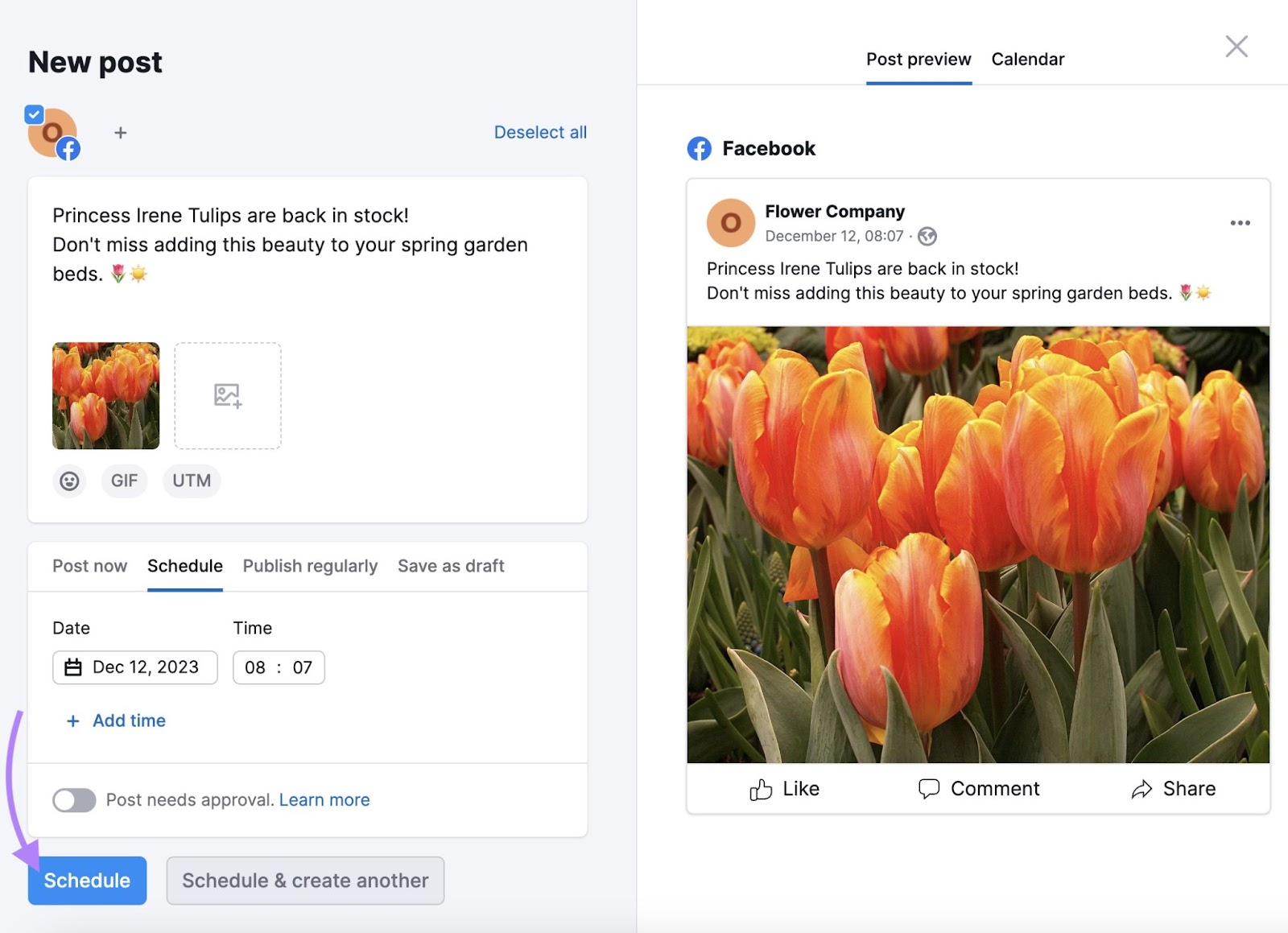 Creating a new post and a post preview in Social Poster tool
