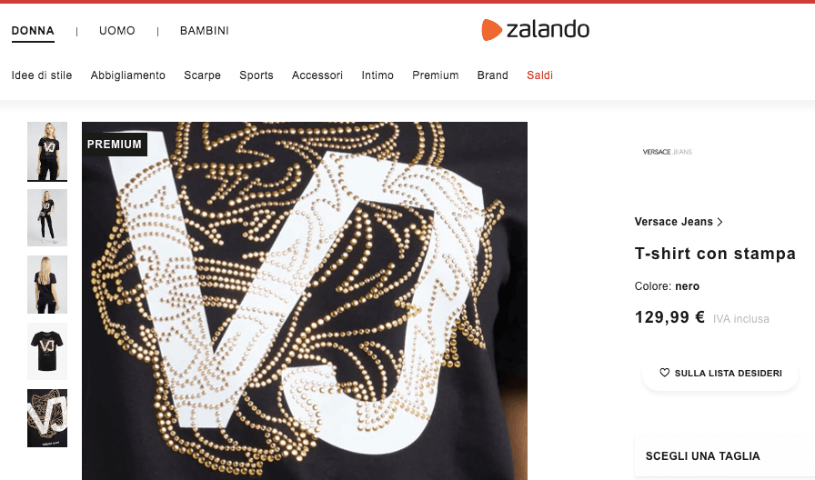 Zalando: esempio di immagini per ecommerce che si possono zoommare