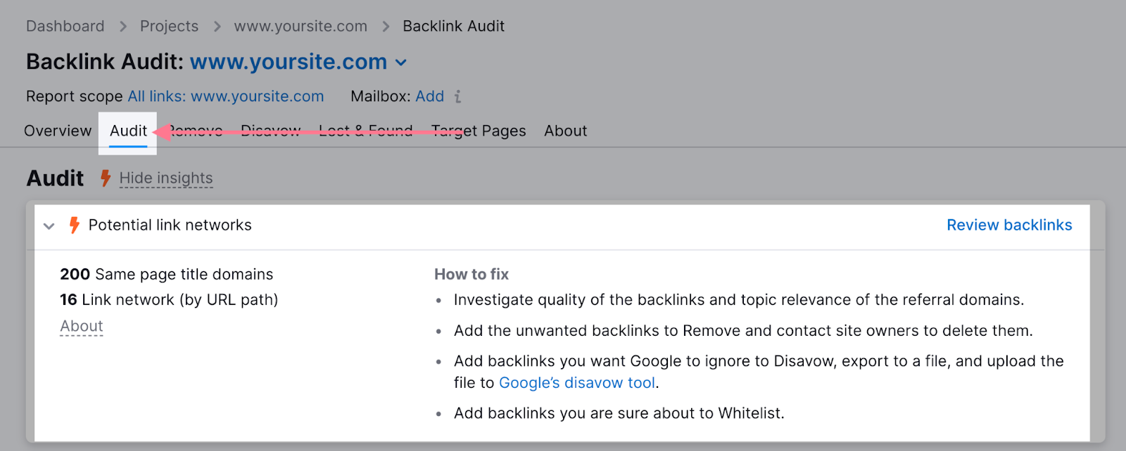 review data for each backlink