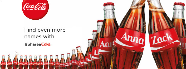 A banner from the "Share a Coke" campaign by Coca-Cola