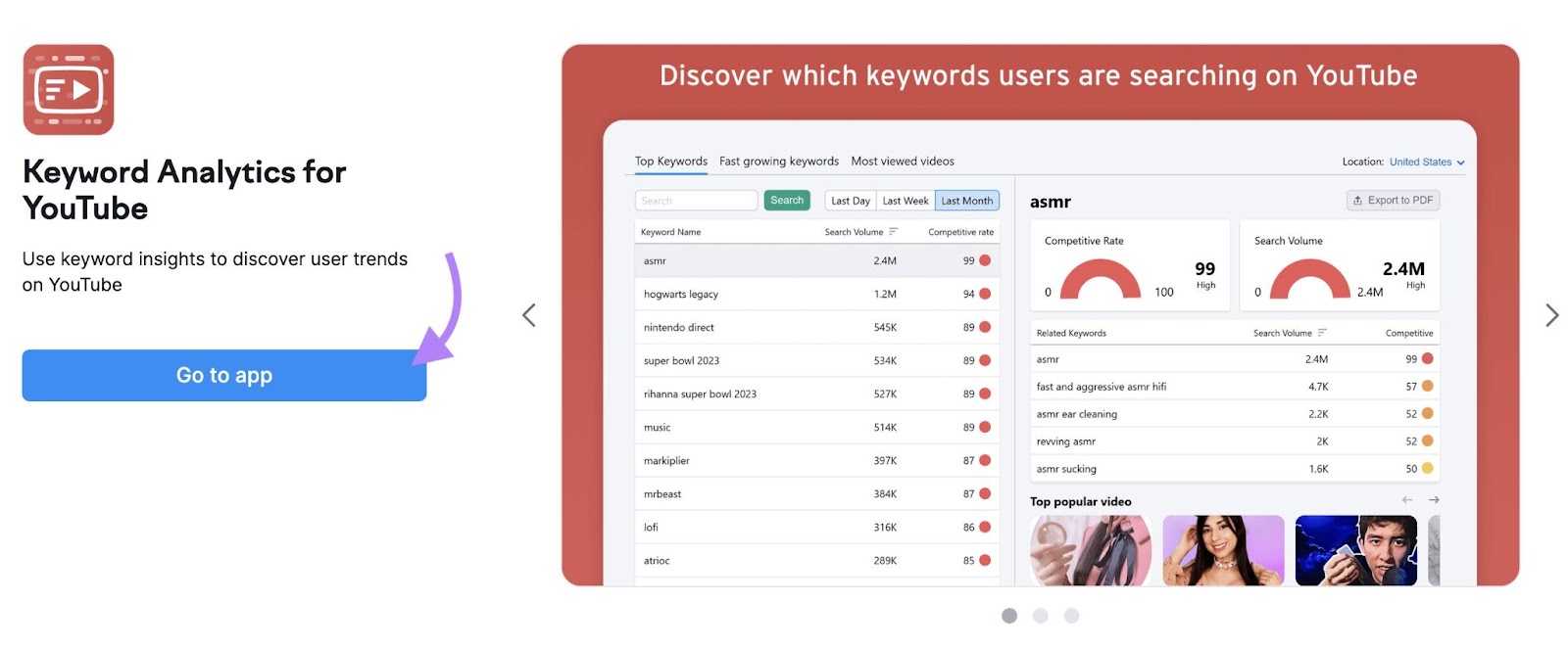 Keyword Analytics for YouTube landing page