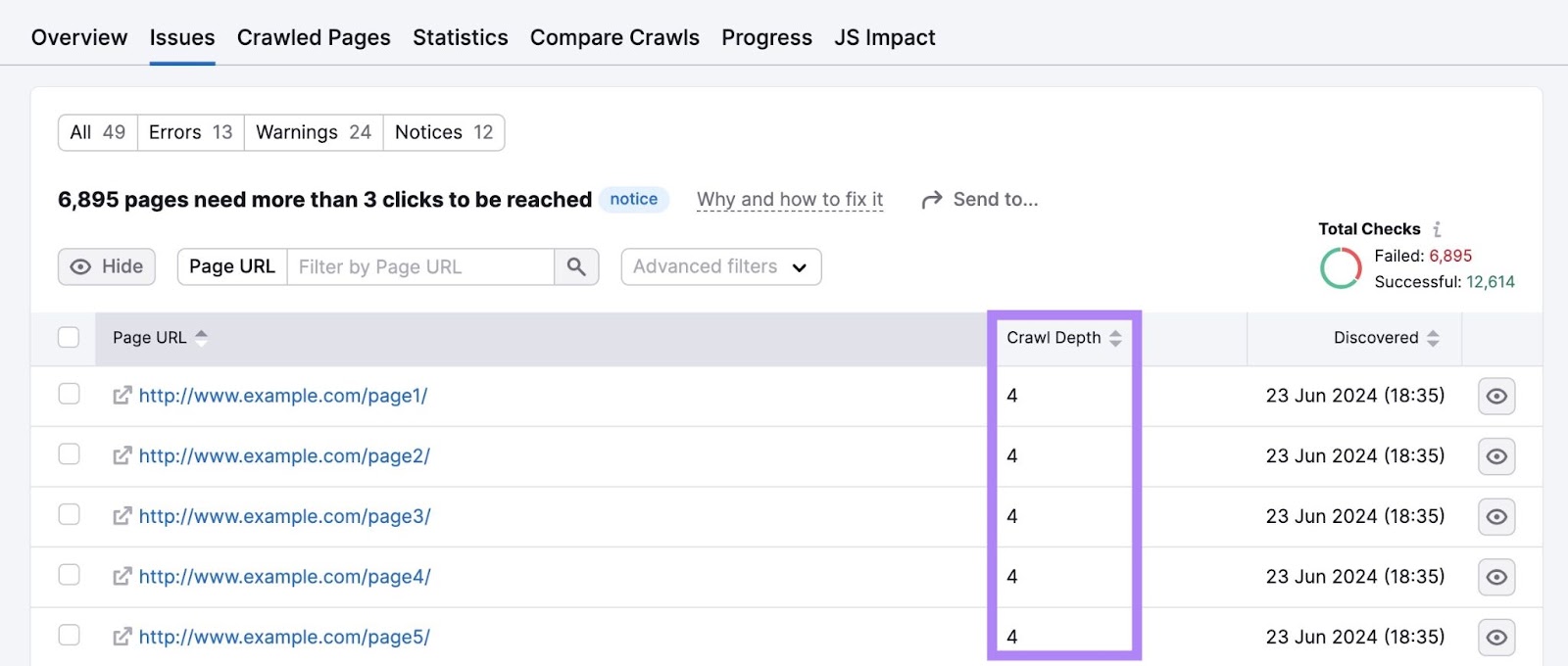 Best Practices for SEO Site Structures 28 A list of pages that need more than three clicks to be reached on Site Audit Issues