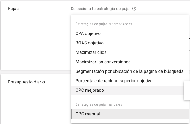 Anuncios dinámicos de búsqueda - Estrategia de puja - Maximizar clics