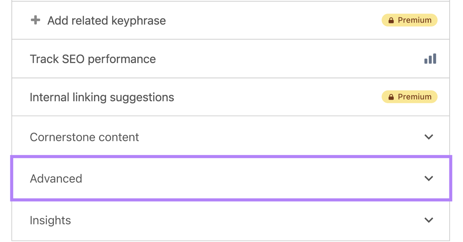 advanced tab in yoast seo