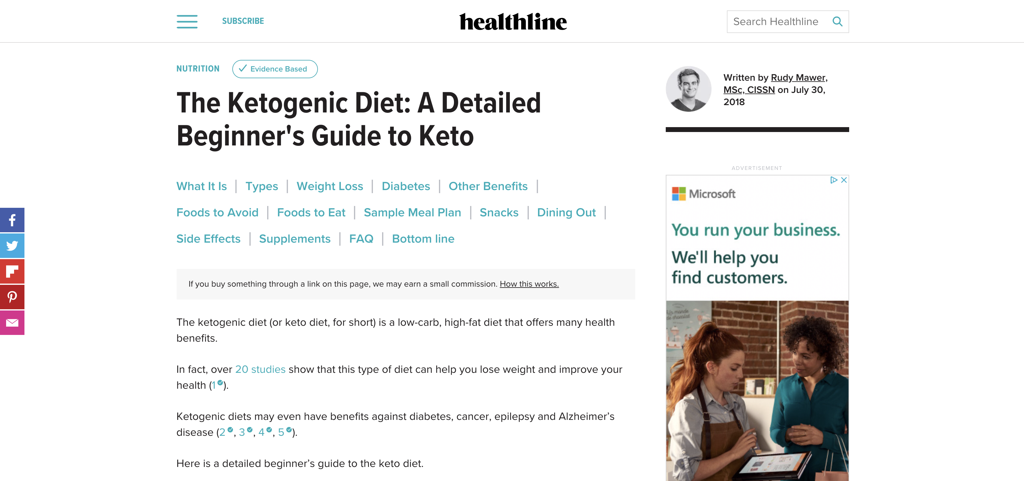 healthline keto diet content screenshot