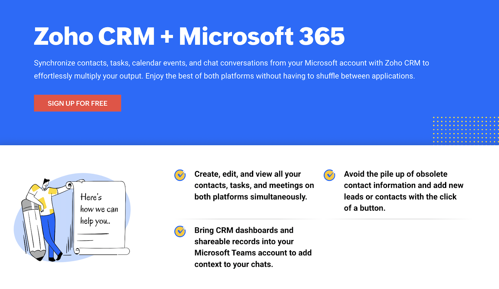 "Zoho CRM + Microsoft 365" landing page