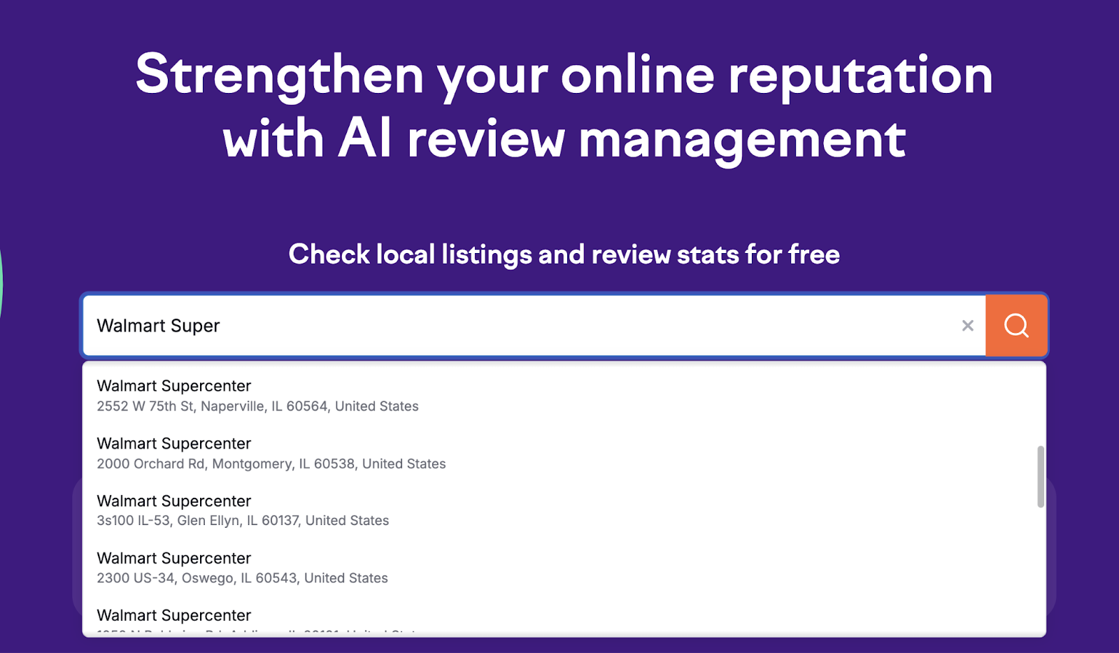 local business is entered into the review management tool