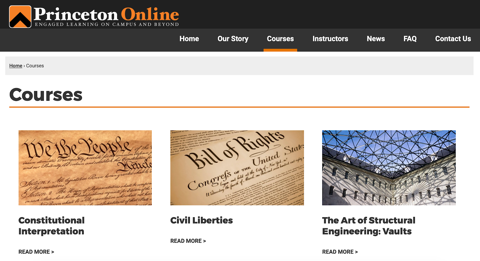 Online courses page