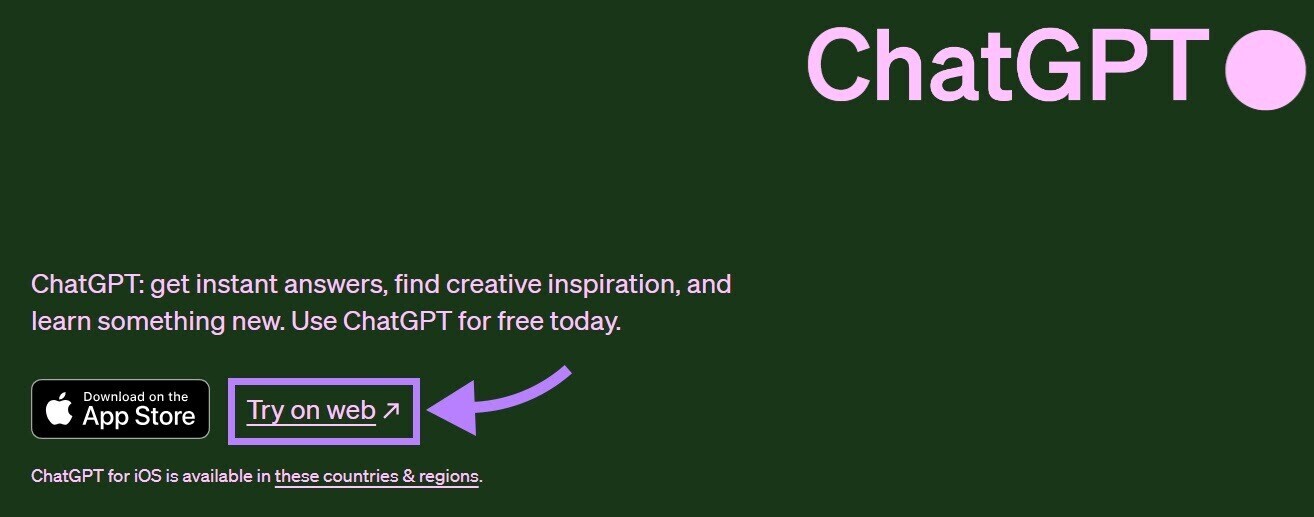 Landing page for ChatGPT from Open AI.