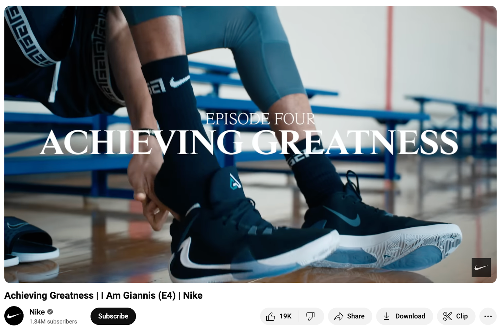 Nike's YouTube video titled "Achieving Greatness"