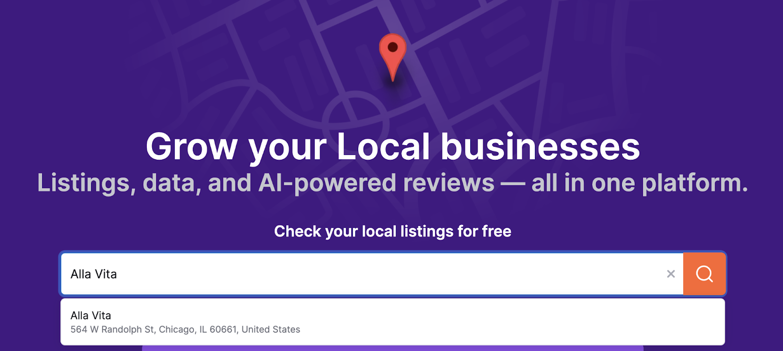 search for a local restaurant in the Listing Management tool.