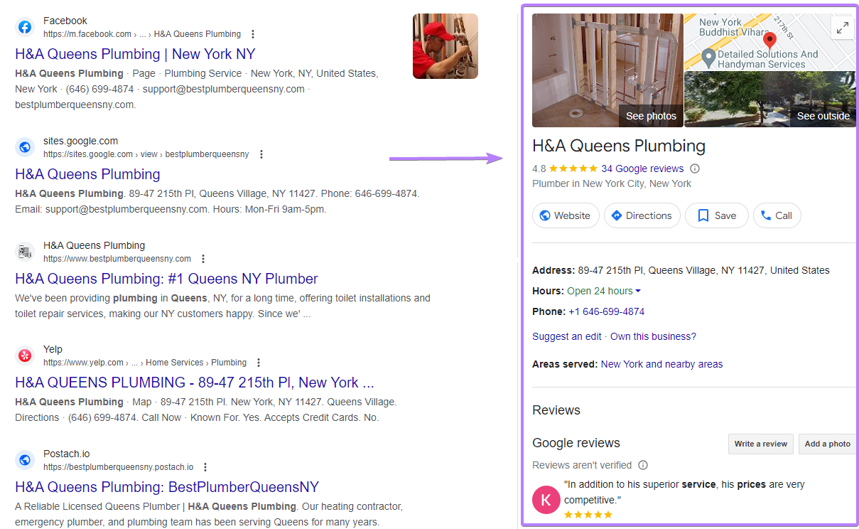 H&A Queens Plumbing's Google Business Profile