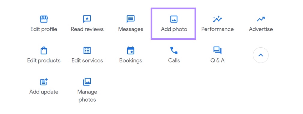 “Add photo” option selected from the GBP dashboard