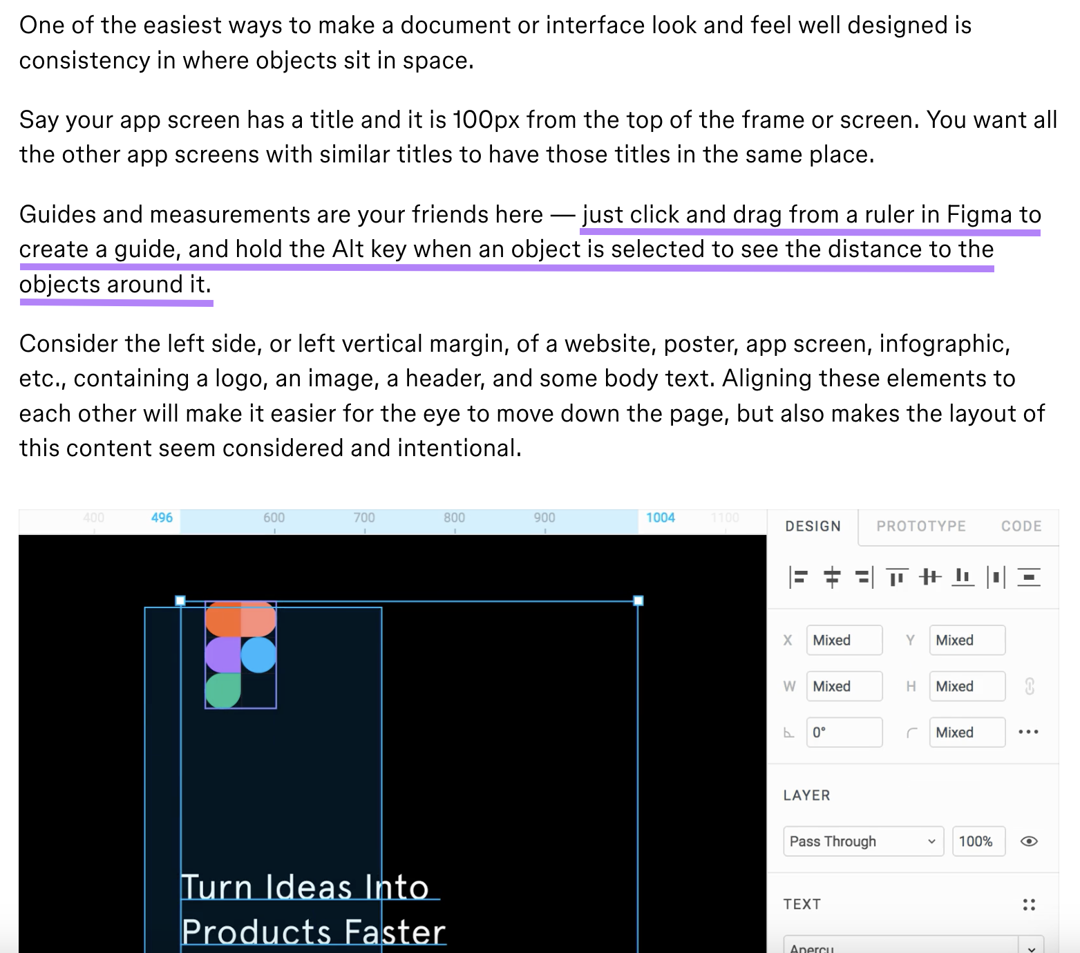 in a resource library page, Figma explains a design concept then shows how to apply that within the tool