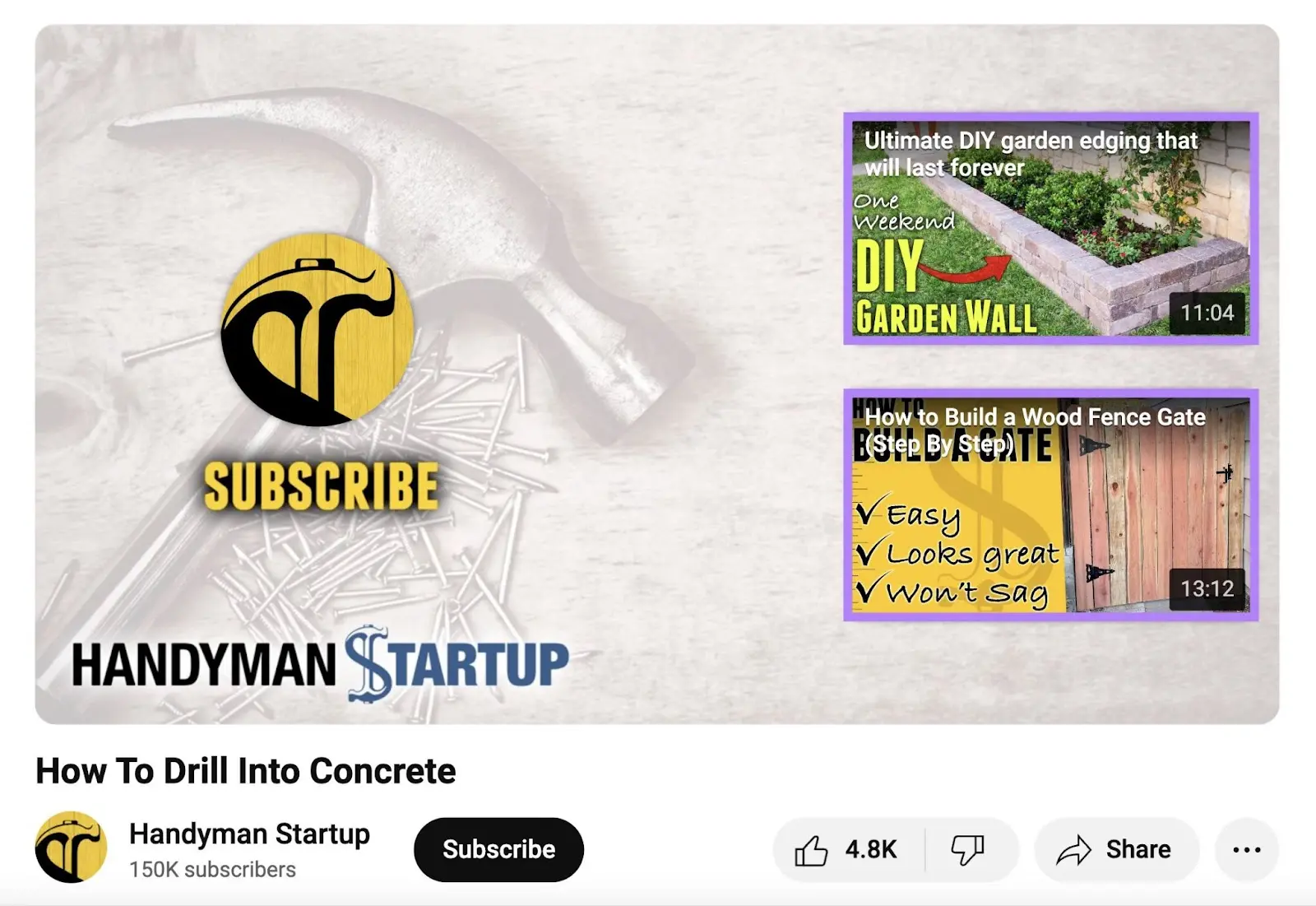 Handyman Startup YouTube video with end screen recommendations highlighted