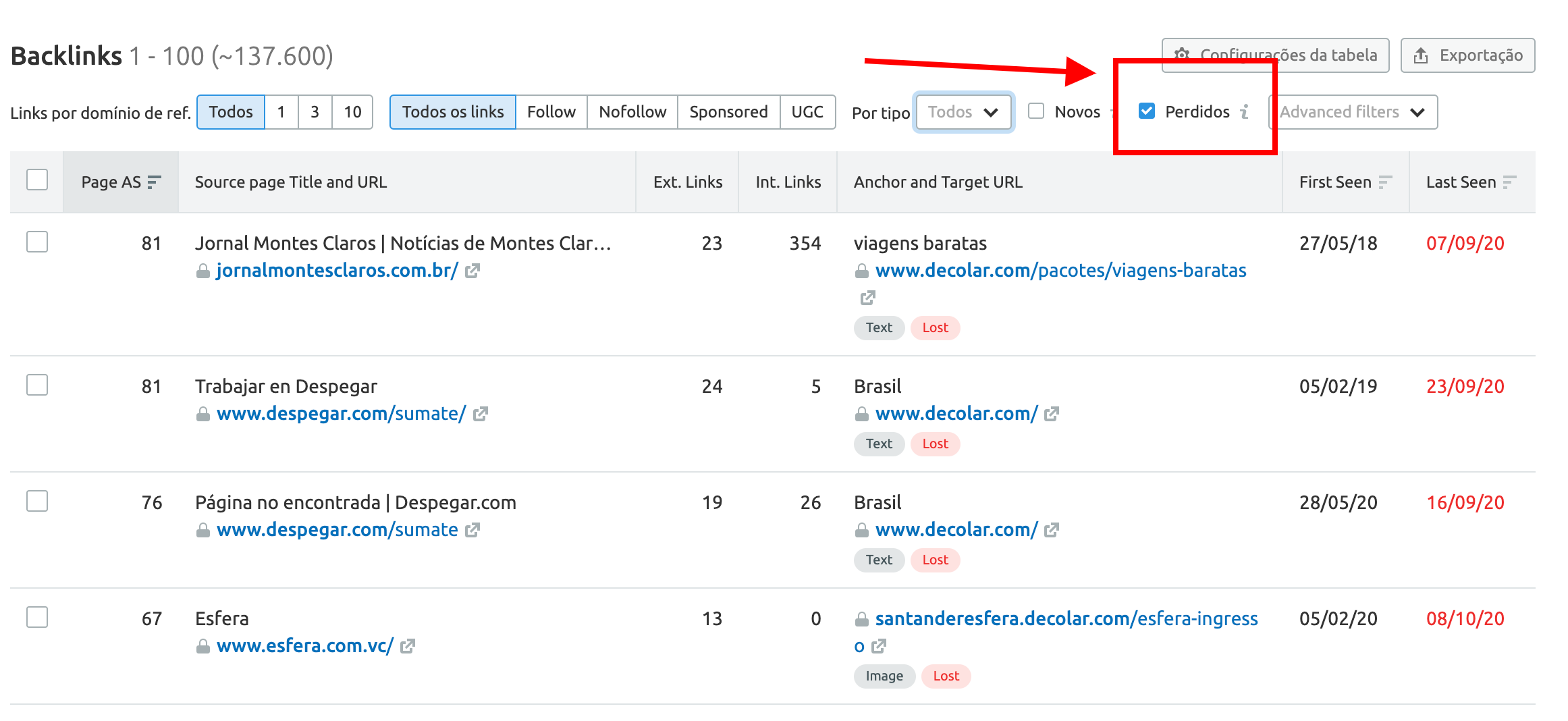 backlinks perdidos