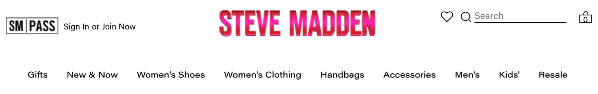 Steve Madden website navigation