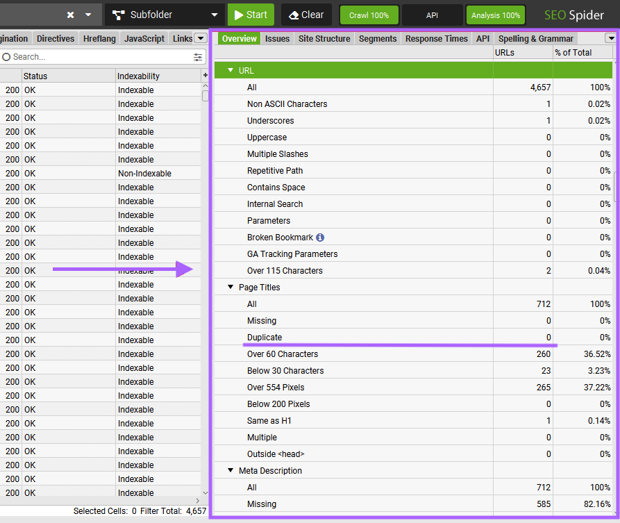 Duplicate title tags successful nan SEO Spider Overview tab.