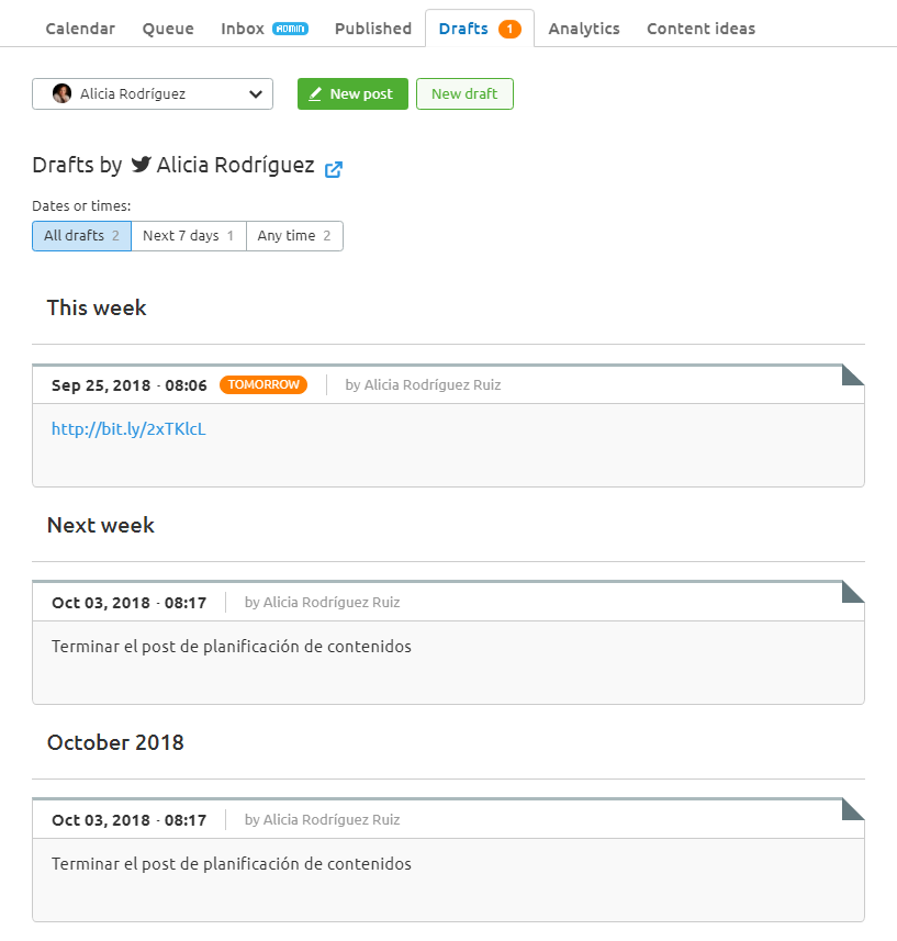 Planificación de contenidos en redes sociales - Borrador