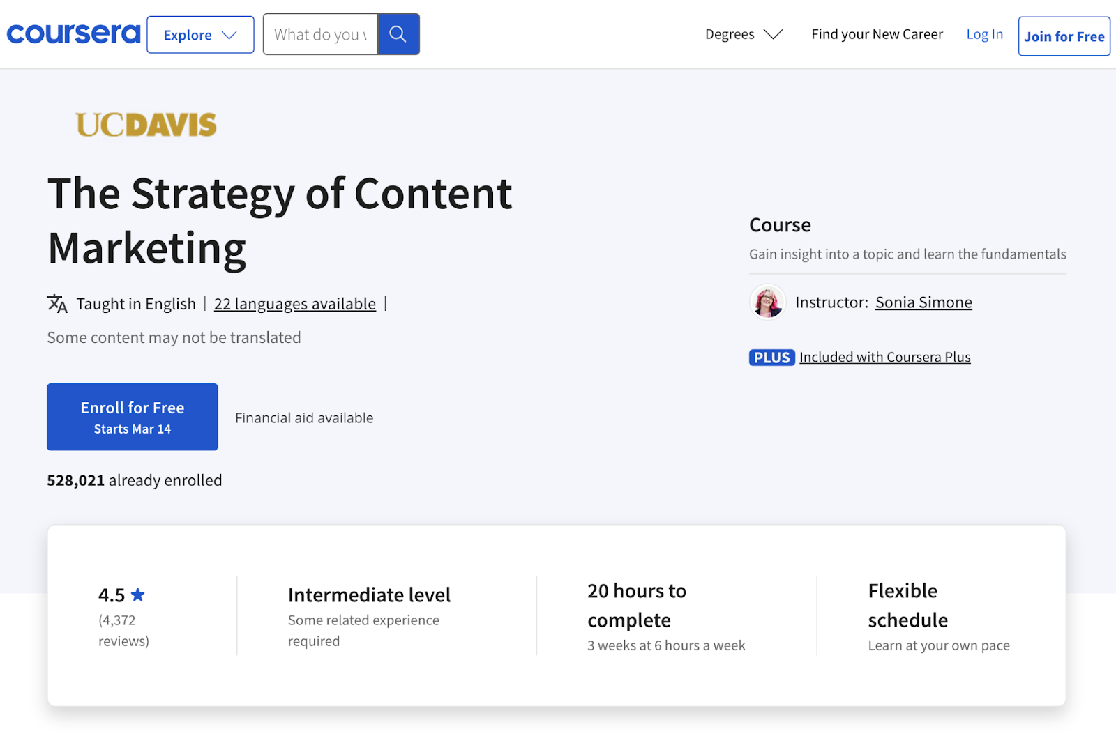 The Strategy of Content Marketing course page