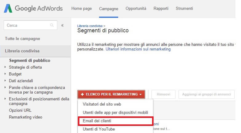 Come caricare la tua lista email in una campagna AdWords