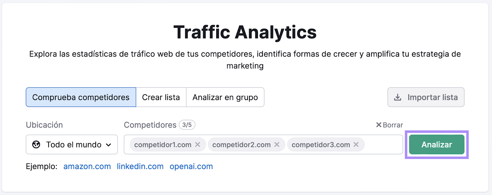 Inicio de sesión de Traffic Analytics de Semrush