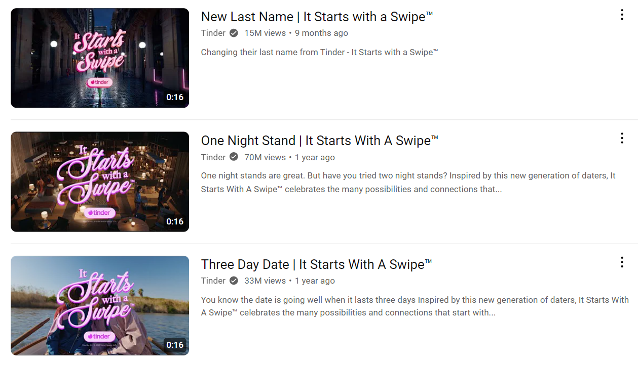 Marketing campaign example: “It Starts with a Swipe” by Tinder, views