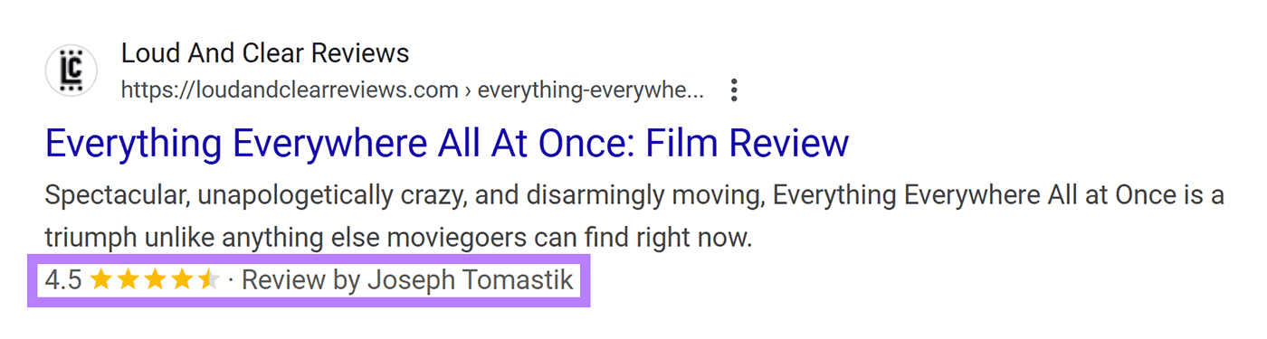 Single review in Google Search results