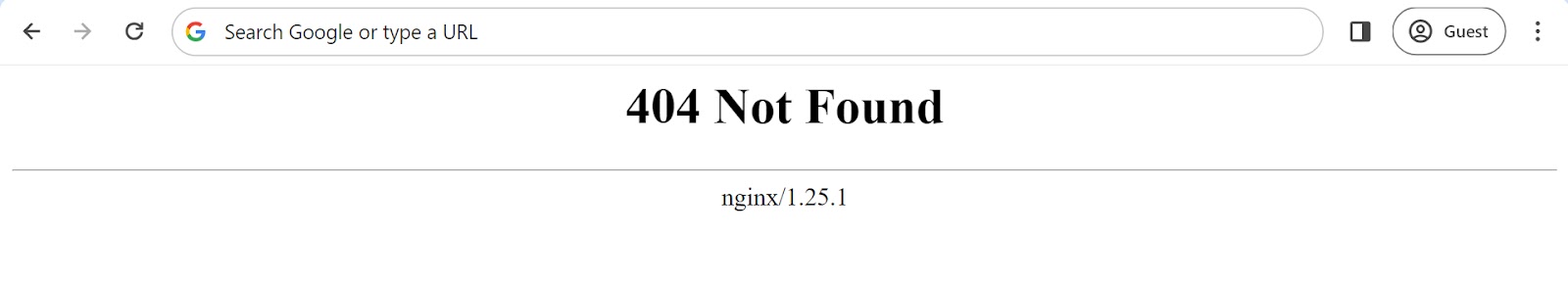 A basic 404 page with "404 Not Found" message