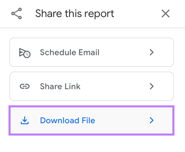 "Download File" option selected under "Share this report" window