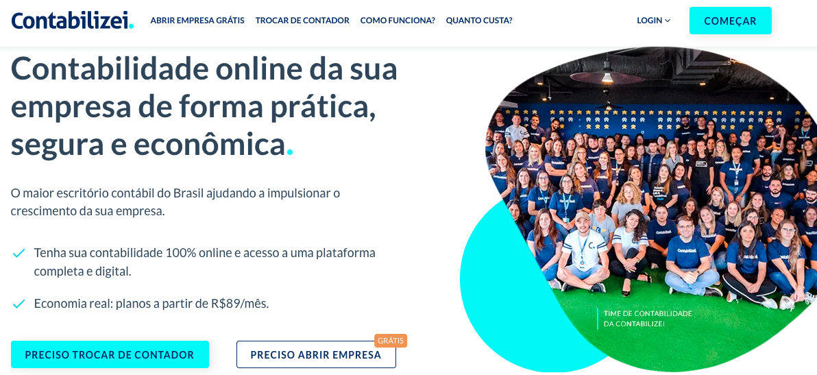 site contabilizei com diversas pessoas da empresa sentadas