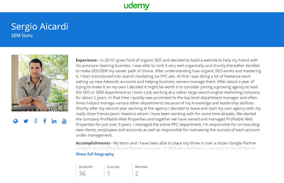 Udemy Profile Example