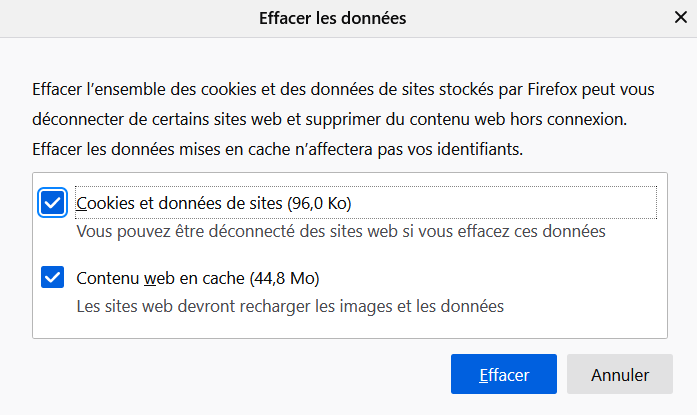 Firefox Effacer les données