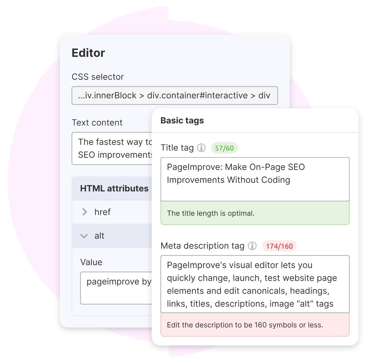 Print screen showing editing tags from the browser with PageImprove