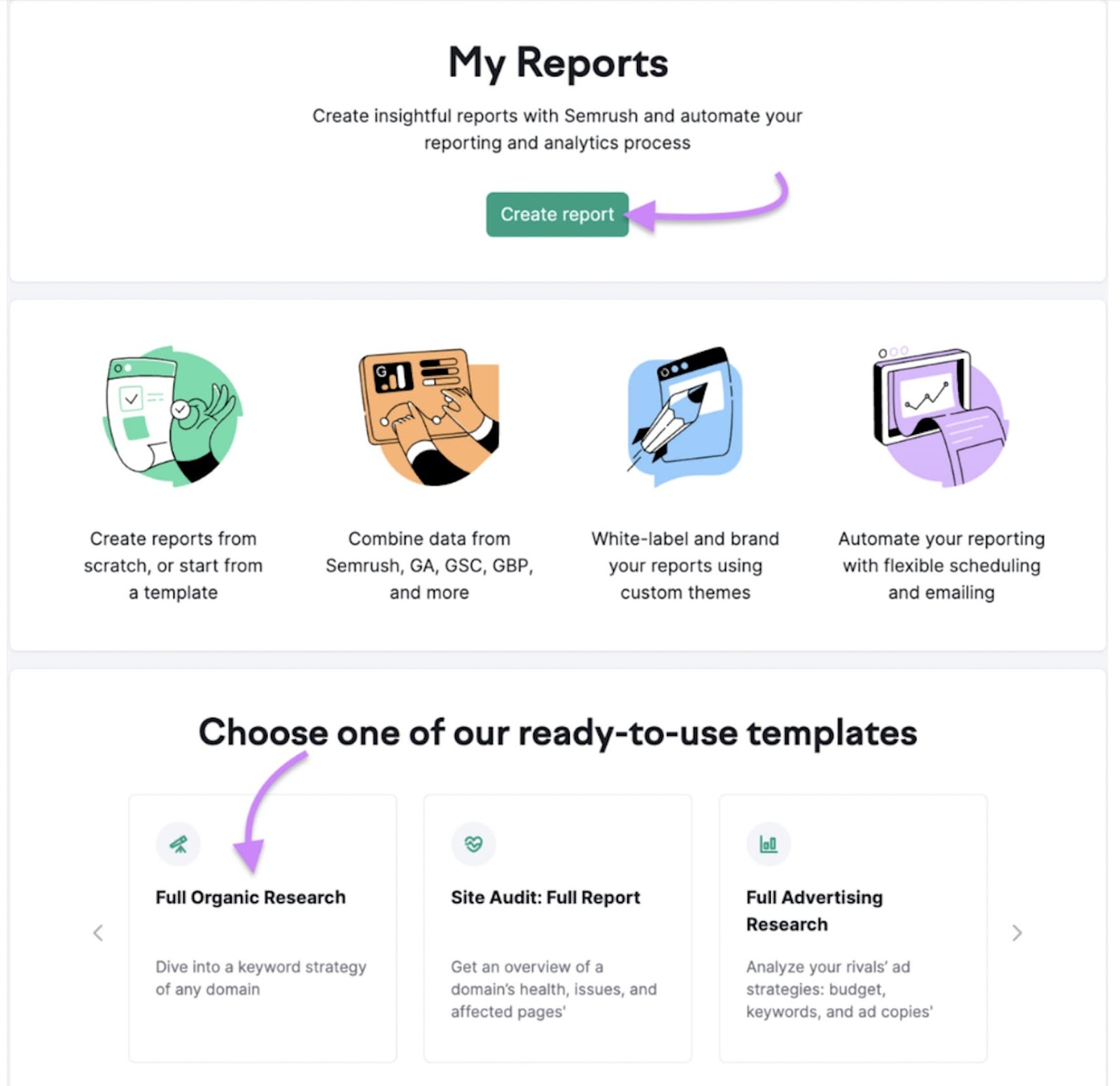Semrush’s My Reports tool
