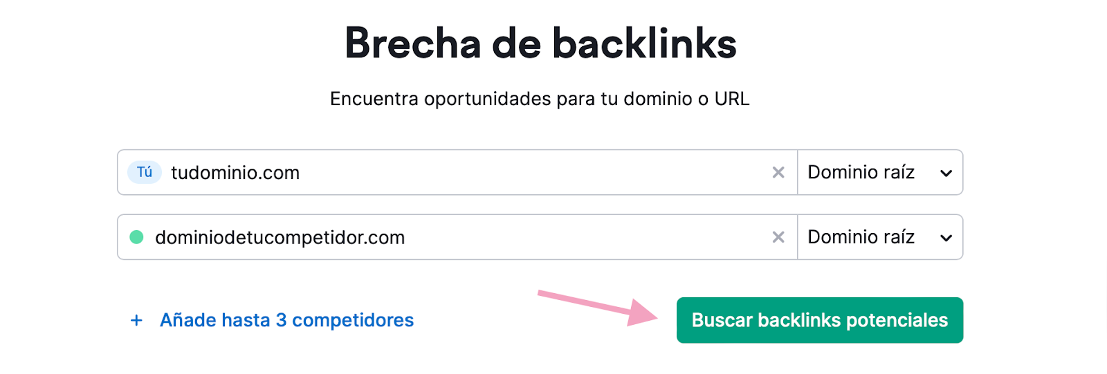 Página de inicio de Brecha de backlinks de Semrush