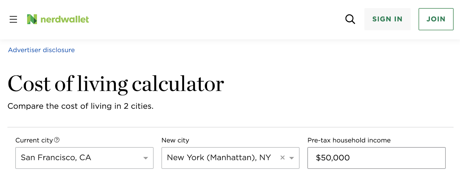 NerdWallet's cost of living calculator