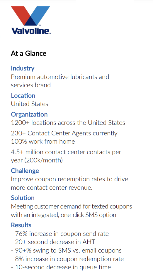 “At a Glance” column section of Textel's case study