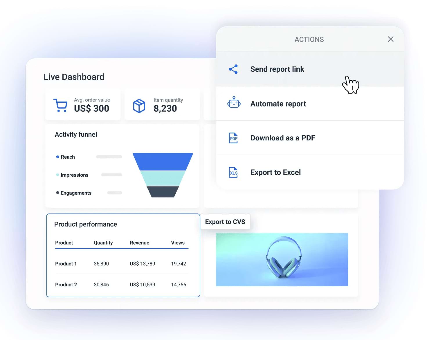 "Live Dashboard" overview from Whatagraph