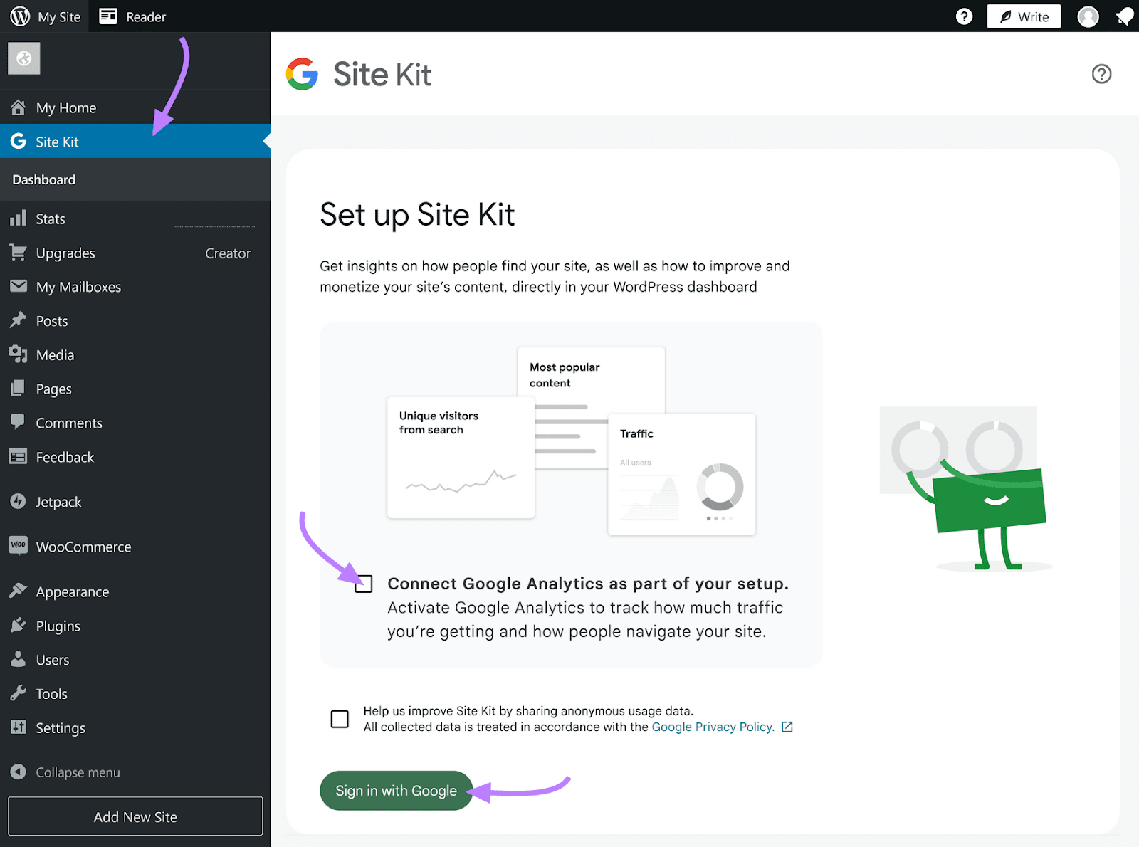 Connecting Site Kit by Google with Google Analytics