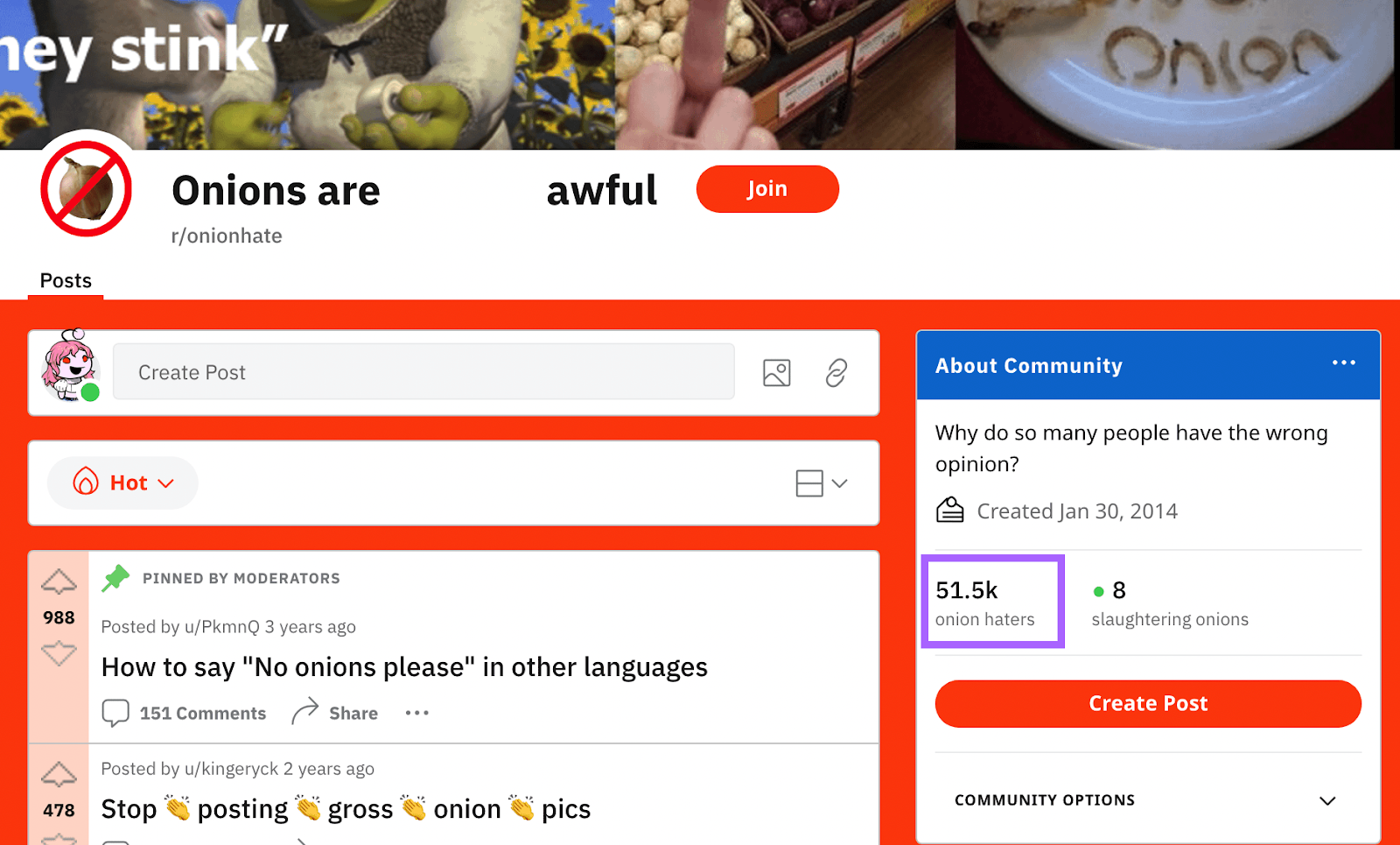 "onions are awful" subreddit page