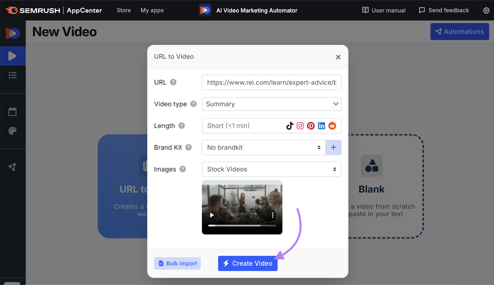 AI video marketing tool settings