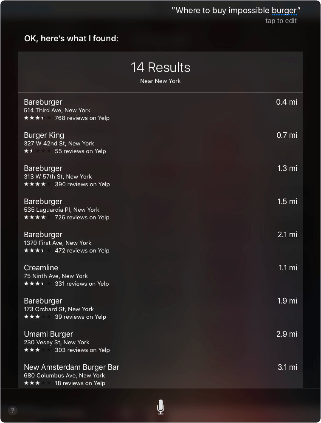 Screenshot: Siri-Suchergebnis für Wo-Frage