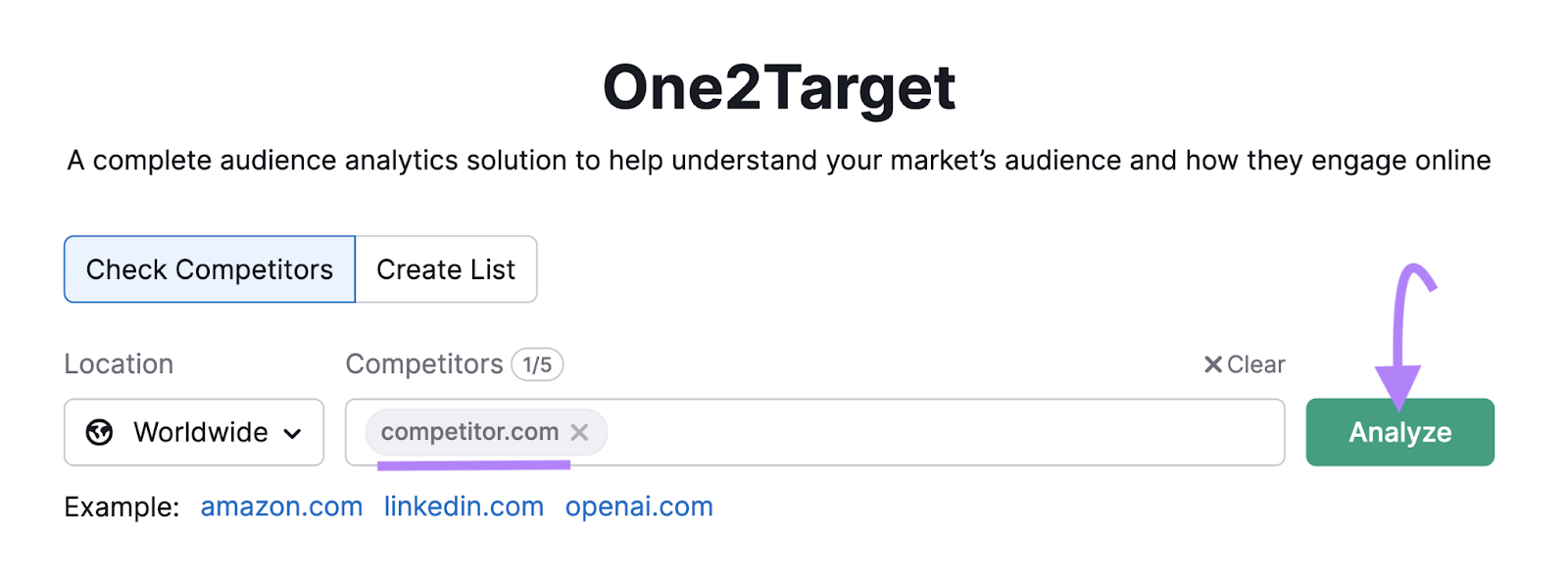 One2Target tool search bar