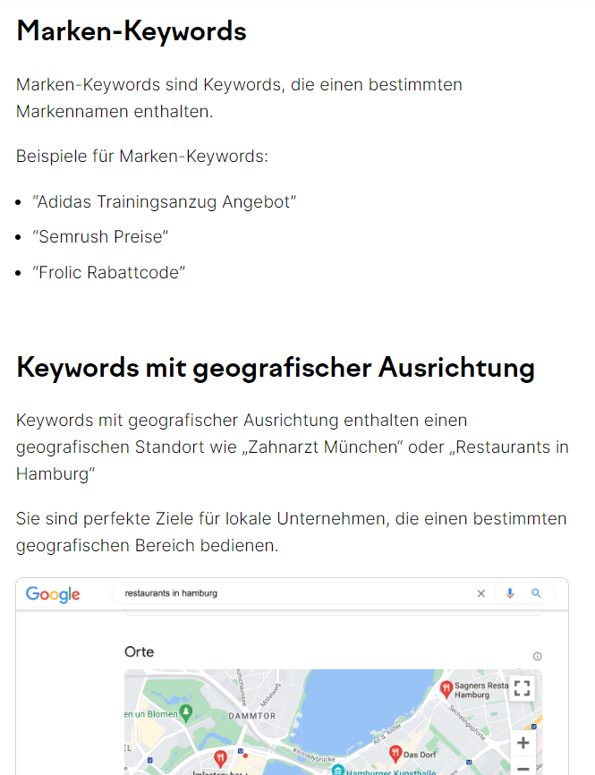 Textbeispiel von Semrush