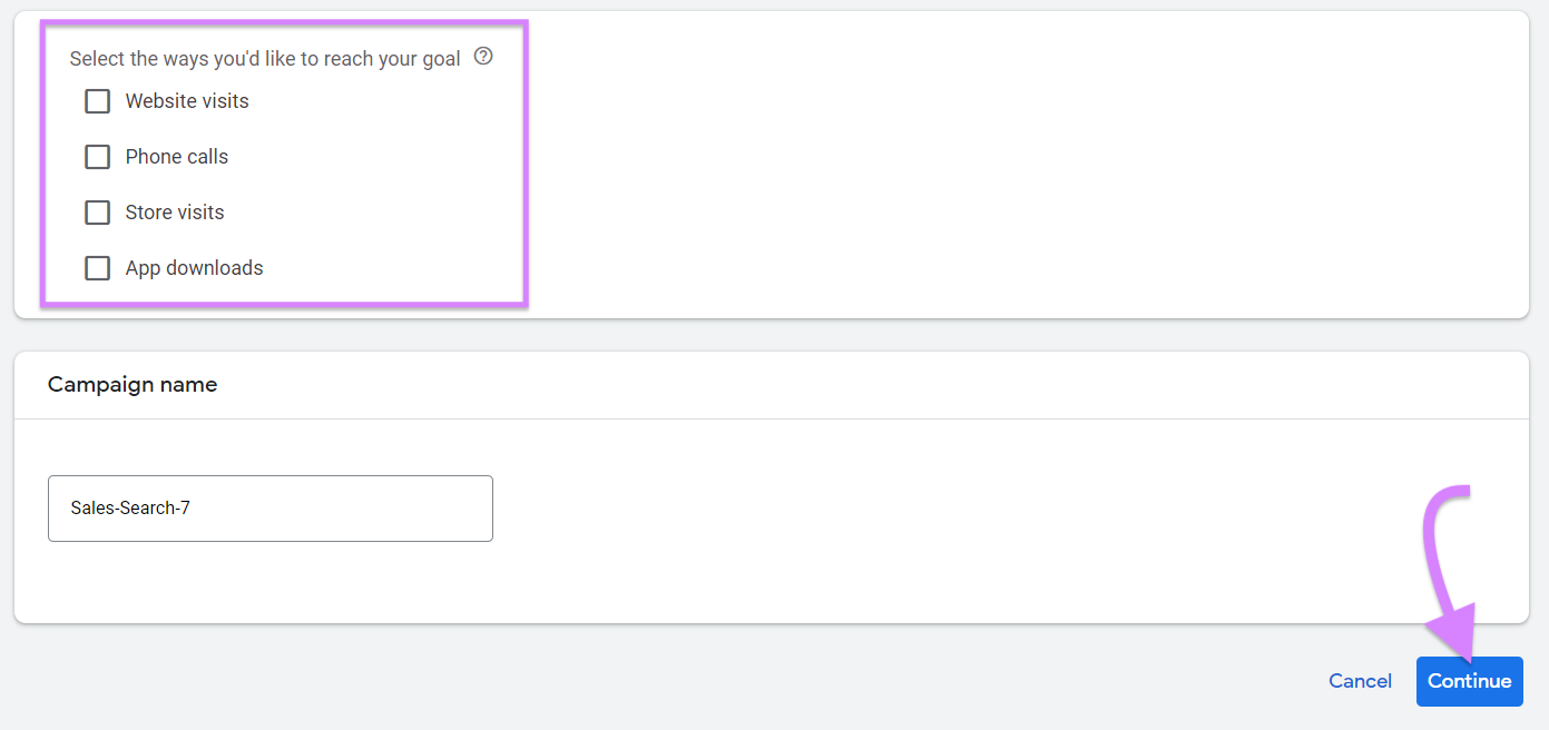 Define how you'd like to reach your goal in Google Ads