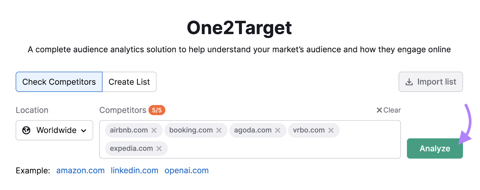 Add competitors domains to One2Target tool