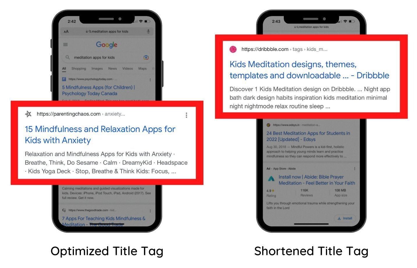 mobile title tags show nan value betwixt an optimized title and a truncated title